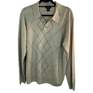 DOCKERS Mens Pullover Knit Oatmeal/Tan Diamond Pattern Soft L/S‎ Sweater Sz L/G